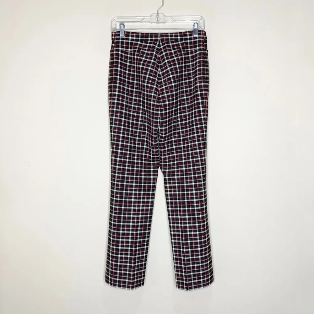 Akris Punto Francoise Slim Straight Pant (Sz 4) Glen Check Plaid Black Red - Picture 11 of 16